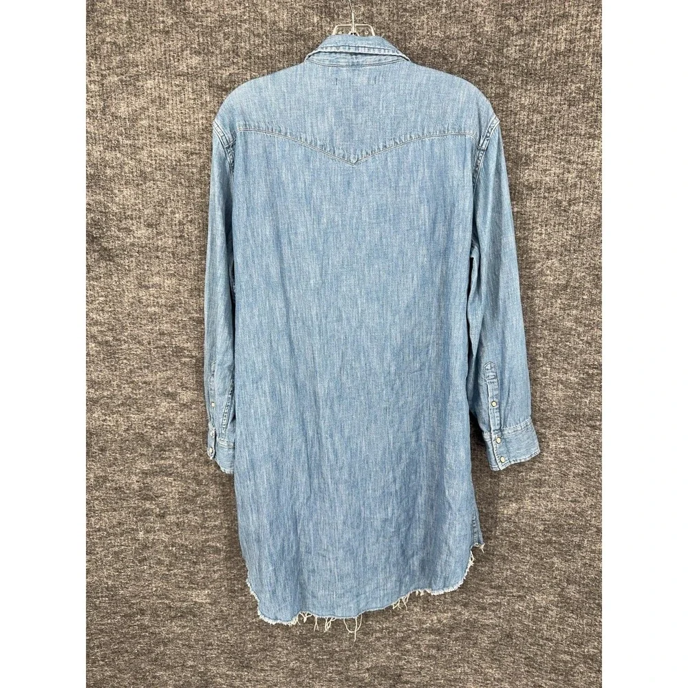 AllSaints Shirt Dress Womens L Blue Zelda Denim Western Button Front Frayed Hem